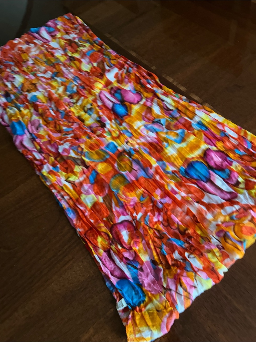 Colorful Floral Ruffle Scarf - Multicolor 15“ x 28“ all silk